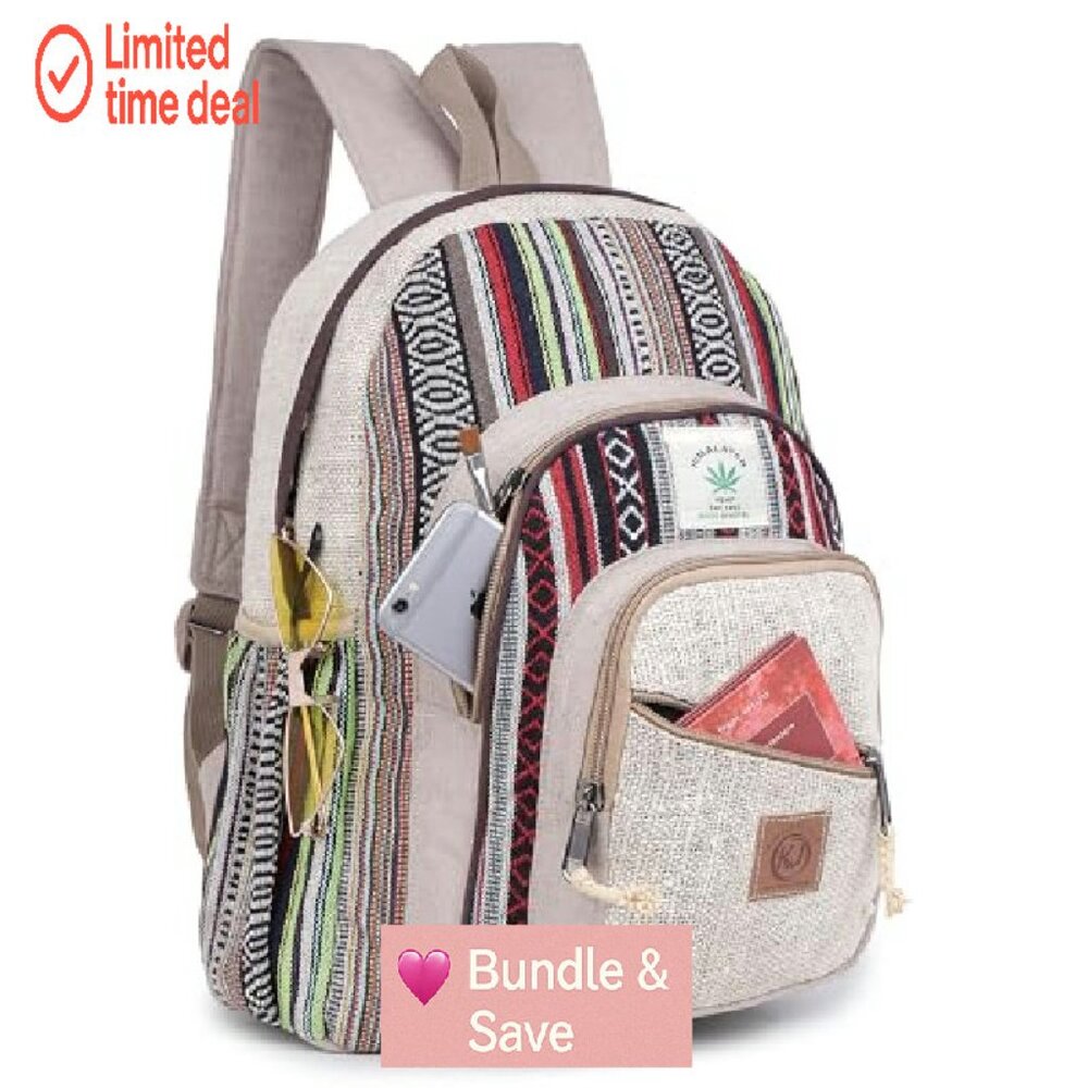 Large Hemp Backpack Multi Pocket Daypack Adjustab… - image 2